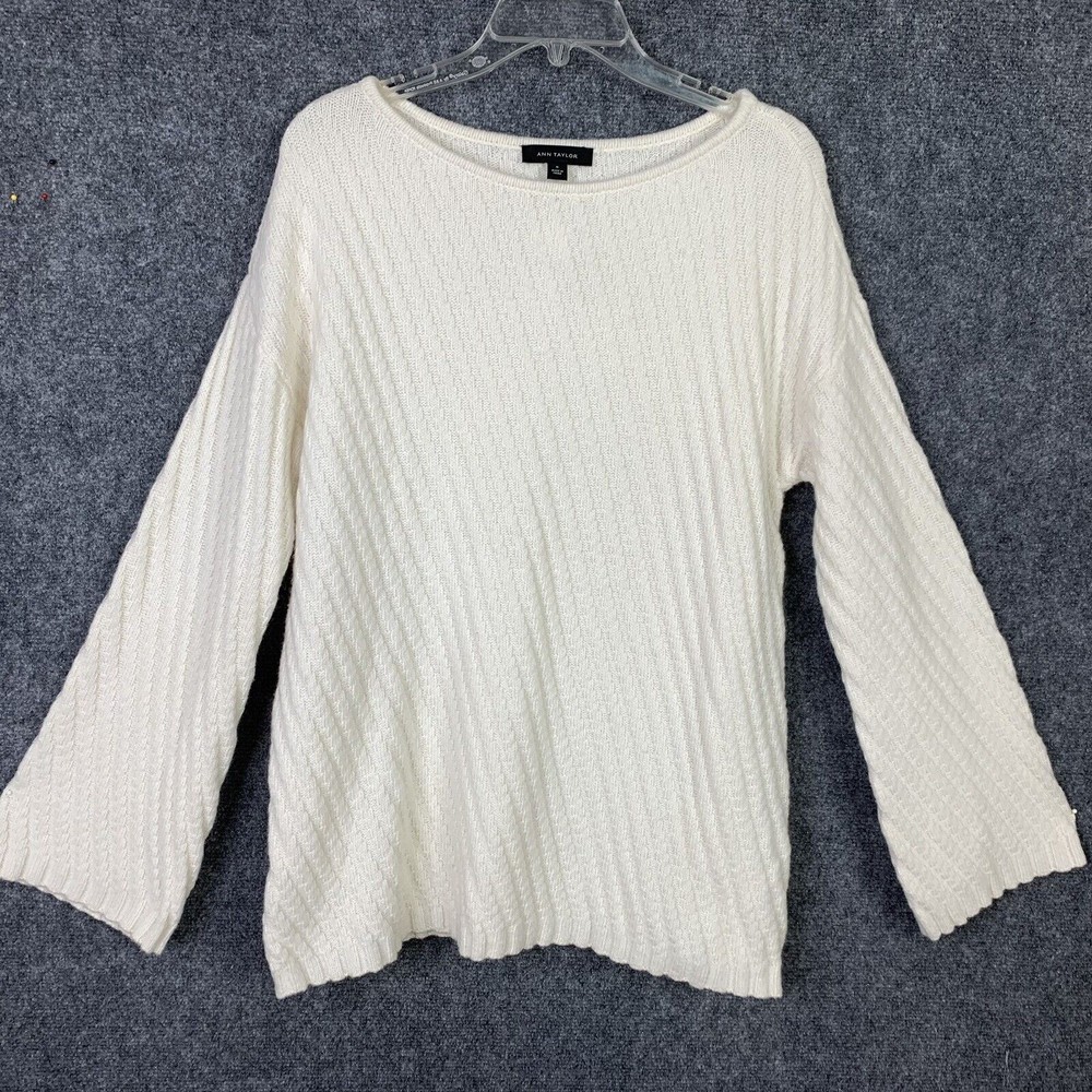 Ann Taylor NWT Ivory Pull Over Chunky Knit Sweater Women M Wool Alpaca Blnd Soft